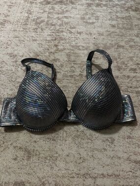 SHEIN Black Holographic Grid Bikini Top